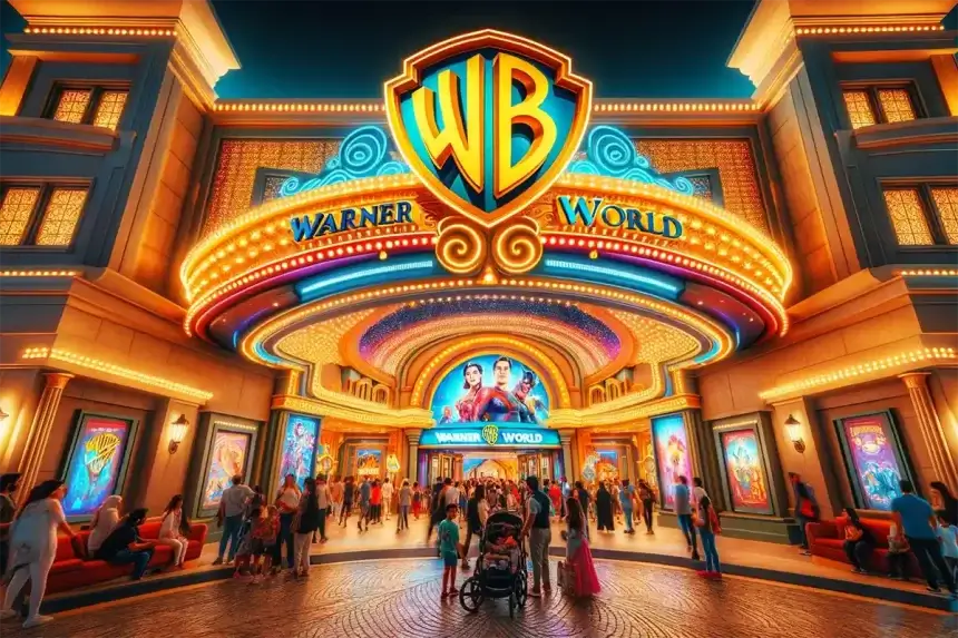 A-vibrant-entrance-view-of-Warner-Bros.-World-Abu-Dhabi-showcasing-the-iconic-Warner-Bros.-logo-and-the-grand-facade-of-the-theme-park.-The-i-860x573